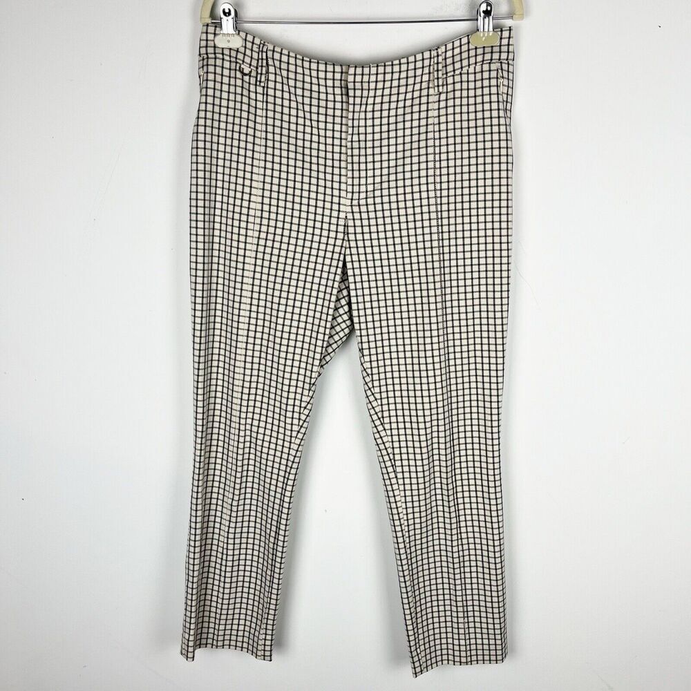 anthropologie Trousers Academia Check Cream Sz 14 The‎ Essential Slim​​
